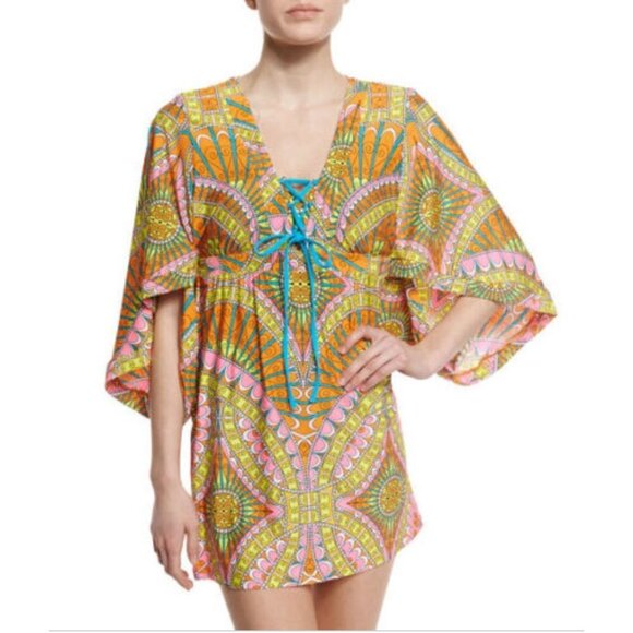 TRINA TURK Capri Lace-Up Tunic ORANGE SHERBET Colourful XS - Picture 1 of 9
